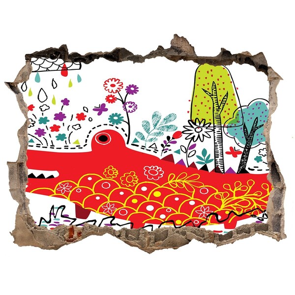 3d-s lyuk vizuális effektusok matrica Krokodil színes tájban