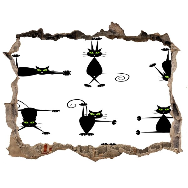 3d-s lyuk vizuális effektusok matrica Fekete macskák fehér alapon