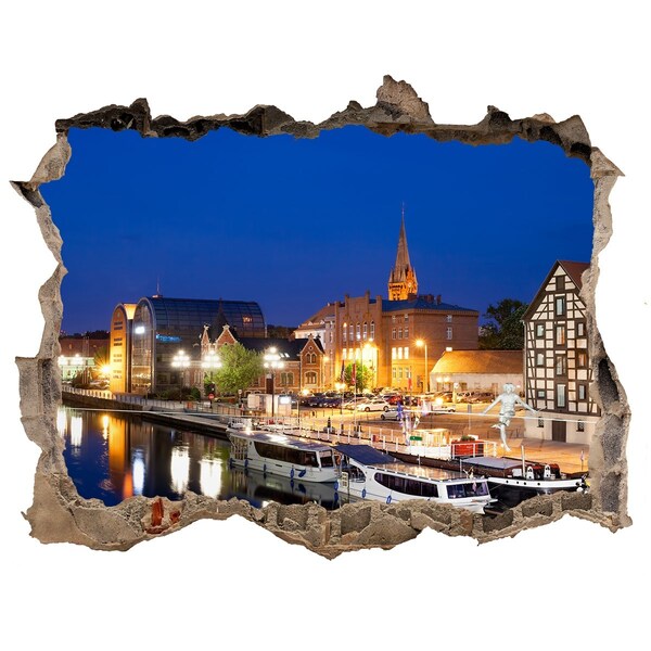 3d-s lyuk vizuális effektusok matrica Éjszakai látkép a városról a folyóparton