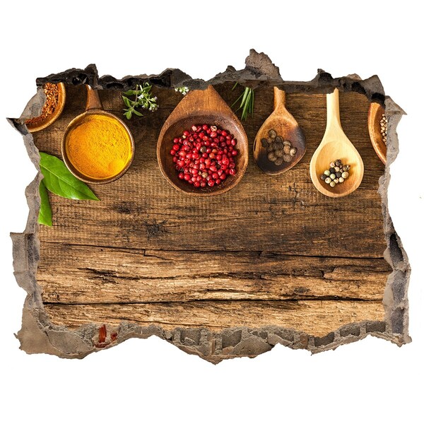 3d-s lyuk vizuális effektusok matrica Konyhai fűszerek egy fa pulton