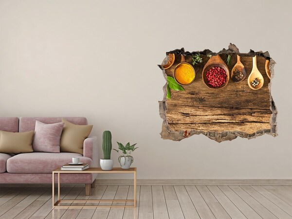 3d-s lyuk vizuális effektusok matrica Konyhai fűszerek egy fa pulton