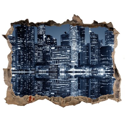3d lyuk fal dekoráció Város éjszaka a folyóparton