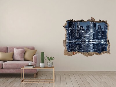 3d lyuk fal dekoráció Város éjszaka a folyóparton