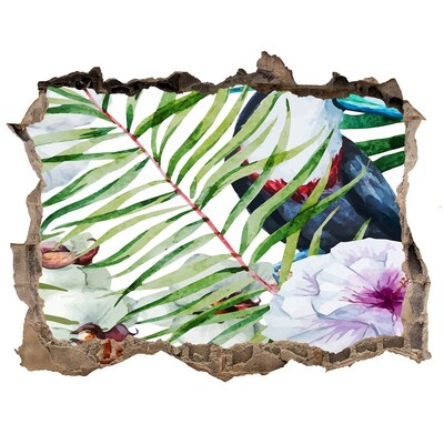 3d lyuk fal dekoráció Trópusi oázis madárral