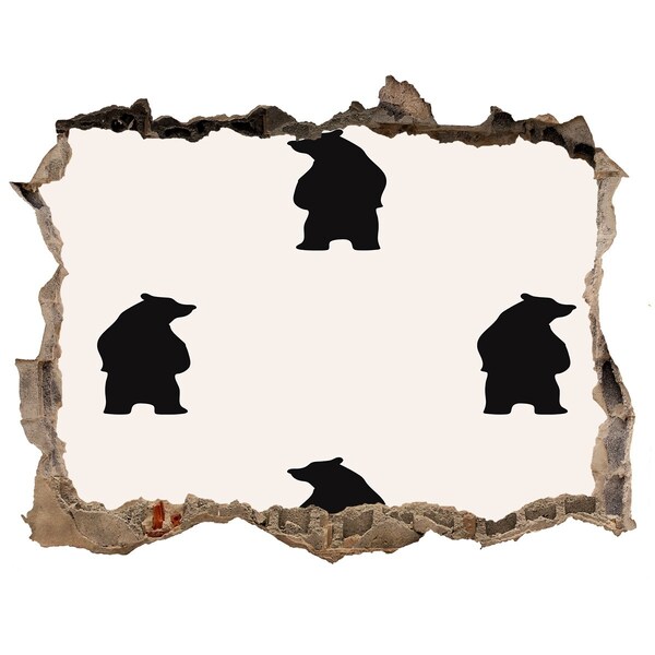 3d lyuk fal dekoráció Fekete medvék egy romos falnak támaszkodva
