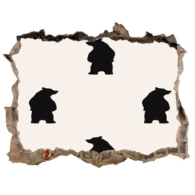 3d lyuk fal dekoráció Fekete medvék egy romos falnak támaszkodva