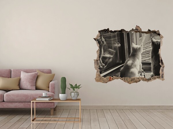 3d lyuk fal dekoráció Macskák az ablaknál