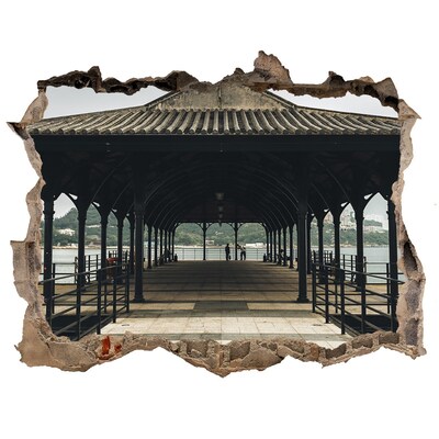 3d lyuk fal dekoráció Kilátás a mólóra a víz felett