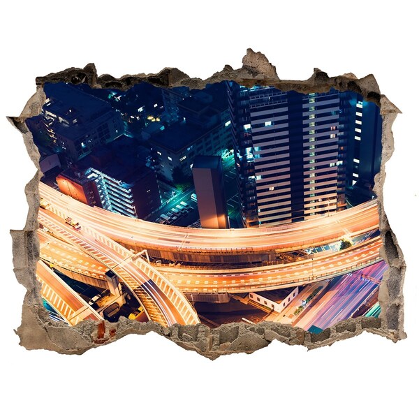 3d lyuk fal dekoráció Kilátás a városra éjszaka