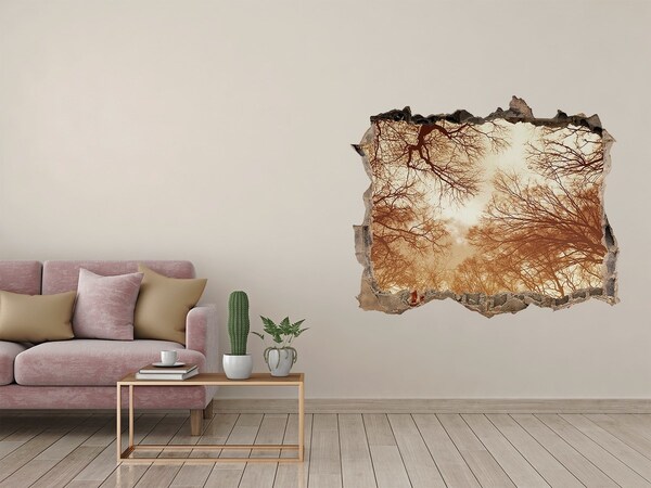 3d lyuk fal dekoráció Fák tükröződése egy romos falban