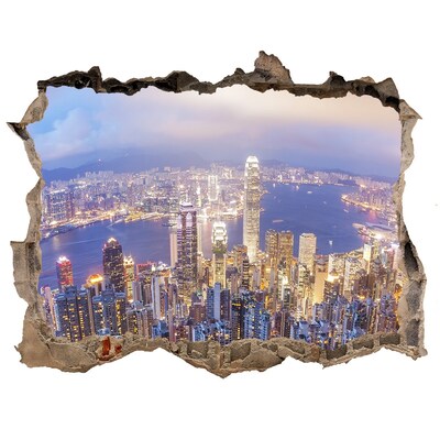 3d lyuk fal dekoráció Hong kong panoráma