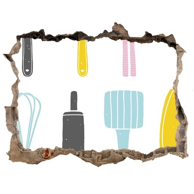 3d lyuk fal dekoráció Konyhai eszközök egy lyukban a falban