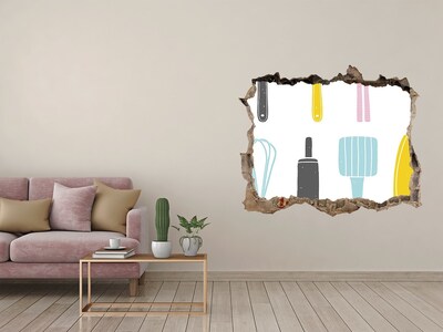 3d lyuk fal dekoráció Konyhai eszközök egy lyukban a falban