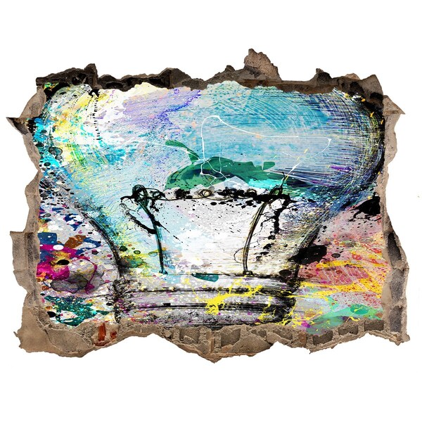 3d lyuk fal dekoráció Egy sérült fal lámpával