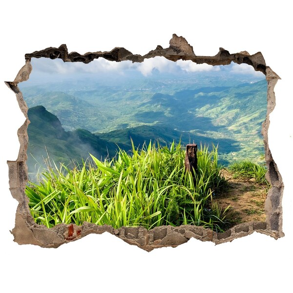 3d lyuk fal dekoráció Egy zöld völgy a hegyekben