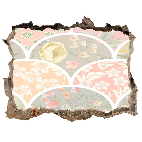 3d lyuk fal dekoráció Virágminta egy sérült fal mögött