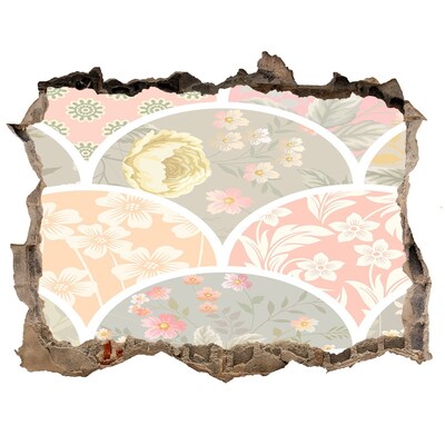 3d lyuk fal dekoráció Virágminta egy sérült fal mögött