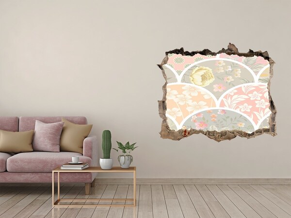3d lyuk fal dekoráció Virágminta egy sérült fal mögött