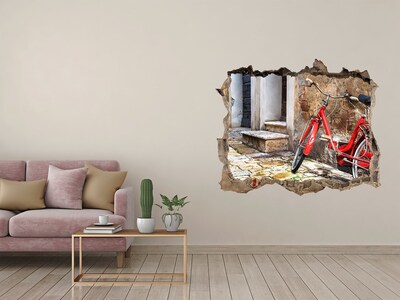 3d lyuk fal dekoráció Egy piros bicikli egy bájos utcában