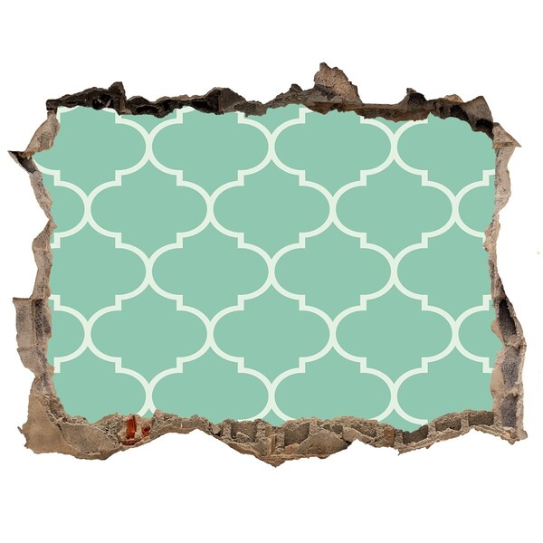 3d lyuk fal dekoráció Zöld mozaik egy sérült fal hátterében