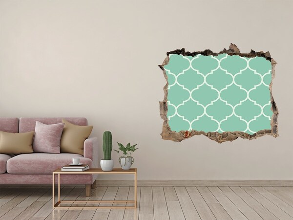 3d lyuk fal dekoráció Zöld mozaik egy sérült fal hátterében