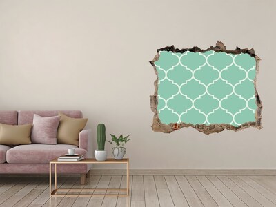 3d lyuk fal dekoráció Zöld mozaik egy sérült fal hátterében