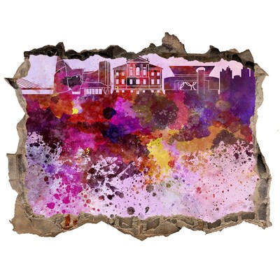 3d lyuk fal dekoráció Színes kilátás a városra