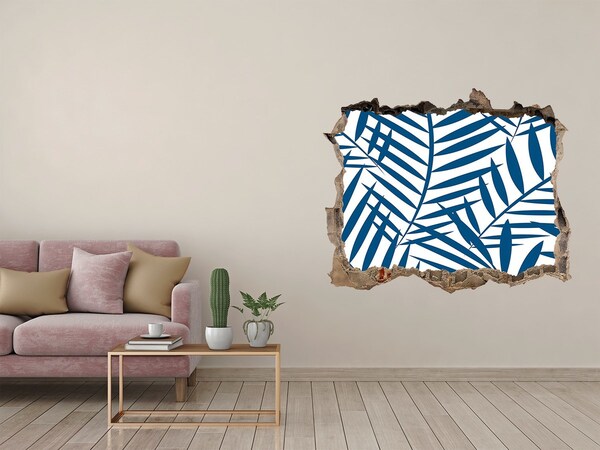 3d lyuk fal dekoráció Trópusi levelek egy lyukban a falban