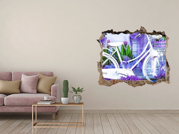 3d lyuk fal dekoráció Egy bicikli a virágokkal teli kertben
