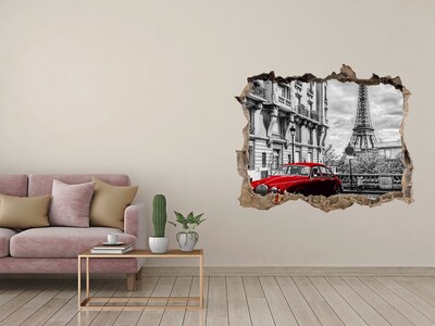 3d lyuk fal dekoráció Piros autó Párizsban