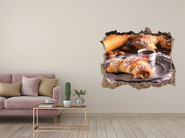 3d lyuk fal dekoráció Finom croissant-ok kávéval