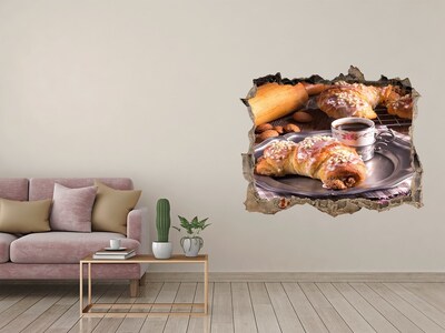 3d lyuk fal dekoráció Finom croissant-ok kávéval