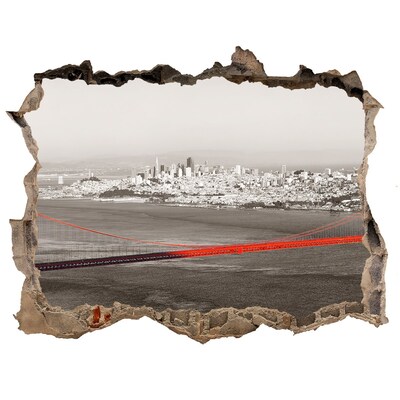 3d lyuk fal dekoráció San Francisco látképe a Golden Gate híddal