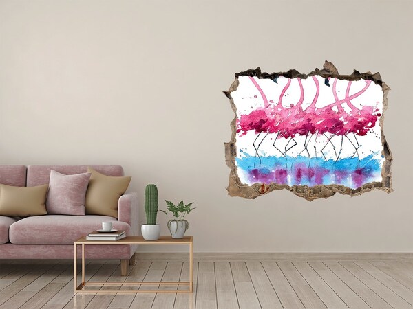 3d lyuk fal dekoráció Flamingók színes vízben