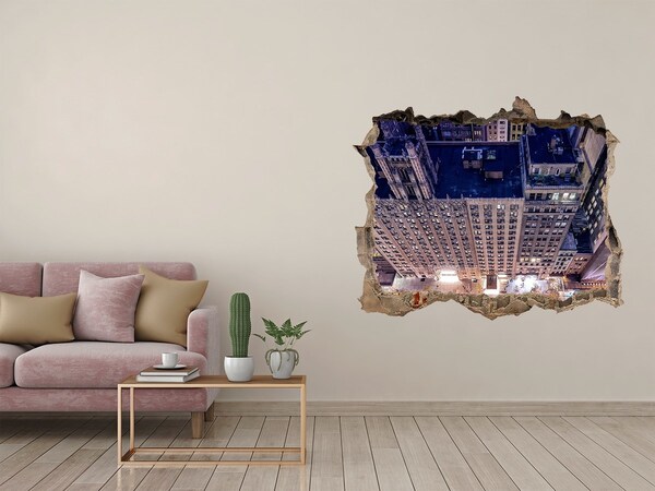 3d lyuk fal dekoráció Kilátás a város magasából éjszaka