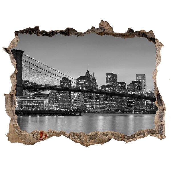 3d lyuk fal dekoráció A város látképe fekete-fehérben