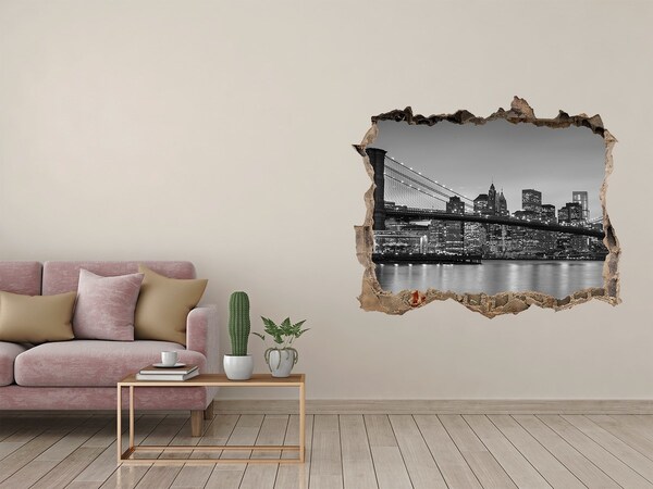 3d lyuk fal dekoráció A város látképe fekete-fehérben