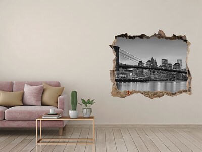 3d lyuk fal dekoráció A város látképe fekete-fehérben