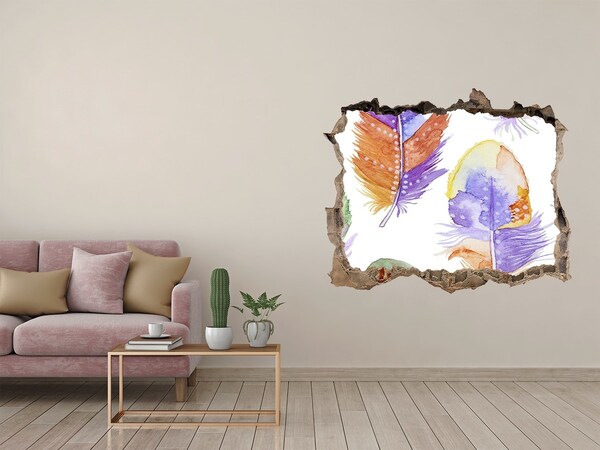 3d lyuk fal dekoráció Színes tollak a falon háttér