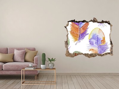 3d lyuk fal dekoráció Színes tollak a falon háttér