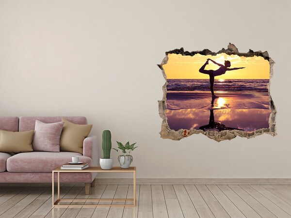3d lyuk fal dekoráció Jóga a tengerparton naplementekor