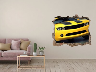 3d lyuk fal dekoráció Egy romos fal egy sárga autóval
