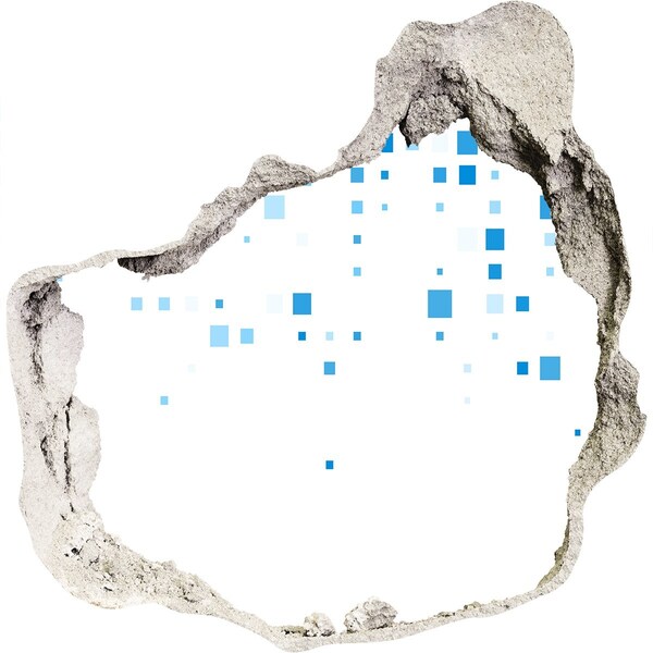 3d fali matrica lyuk a falban Egy sérült fal kék négyzetekkel