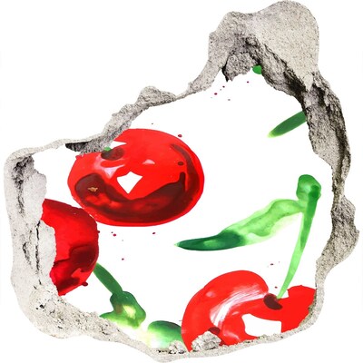 3d fali matrica lyuk a falban Piros cseresznye egy lyukban a falban