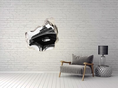 3d fali matrica lyuk a falban Az Eiffel-torony monokróm környezetben