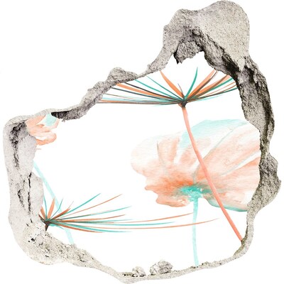 3d fali matrica lyuk a falban Virágos tájkép egy lyukon keresztül a falon