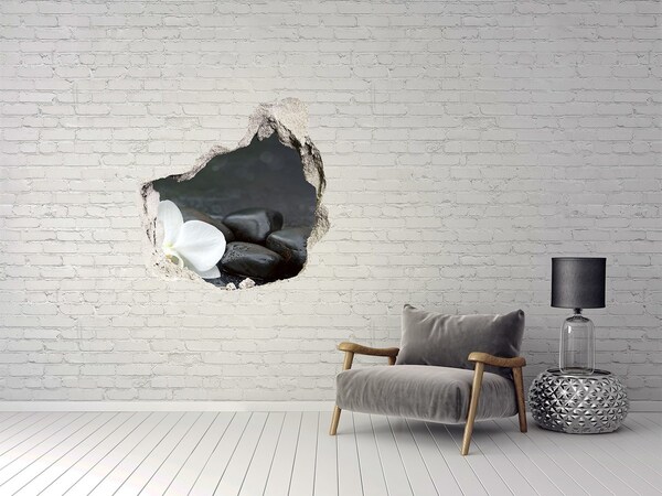 3d fali matrica lyuk a falban Virág és kövek a víz hátterében