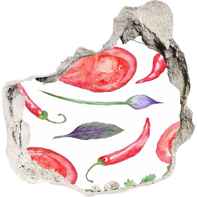 Fali matrica lyuk a falban Gyümölcsök és zöldségek egy lyukban a falban