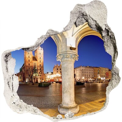 Fali matrica lyuk a falban Krakkó főtere éjszaka