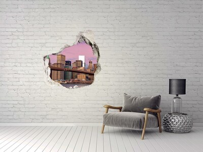 Fali matrica lyuk a falban Kilátás a Brooklyn hídra New Yorkban